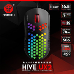 【FANTECH 台灣】UX2 電競滑鼠 七檔變速／最高12000dpi／6個自定按鍵／RGB燈效／鏤空蜂巢設計