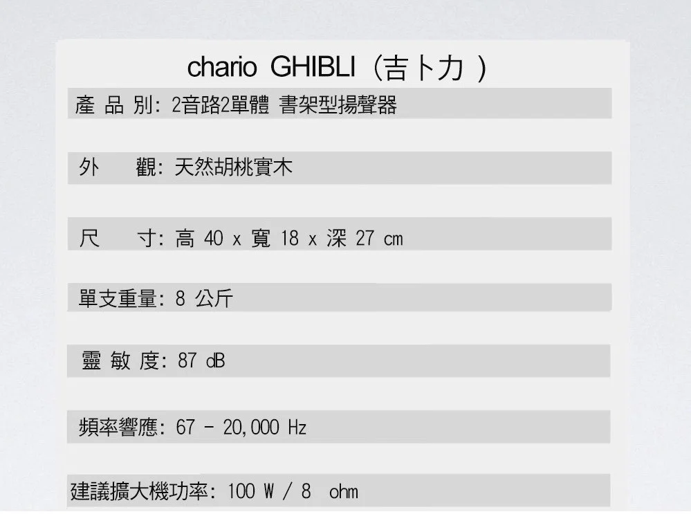 Chario GHIBLI - 義大利手工實木音響-- 吉卜力 胡桃實木 書架喇叭 