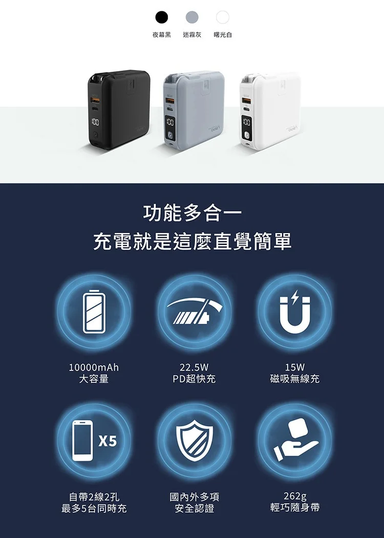 【LaPO WT-03CM】多功能無線充電行動電源(第二代)