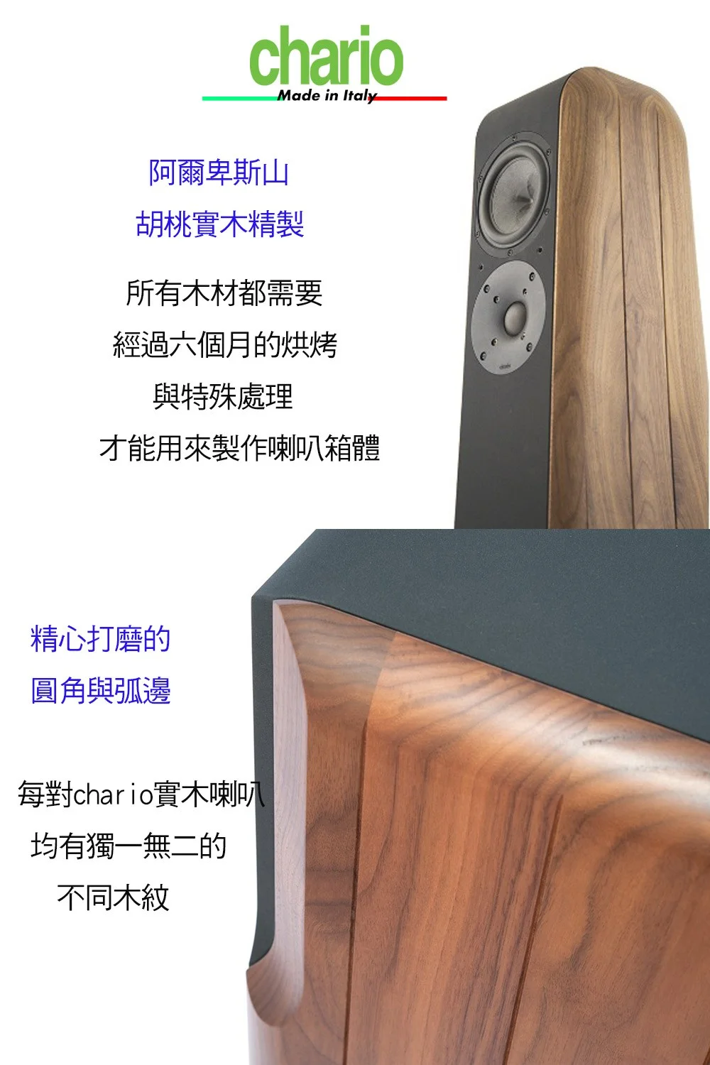 chario CIELO 天空義大利手工實木音響品牌- 胡桃實木落地喇叭 