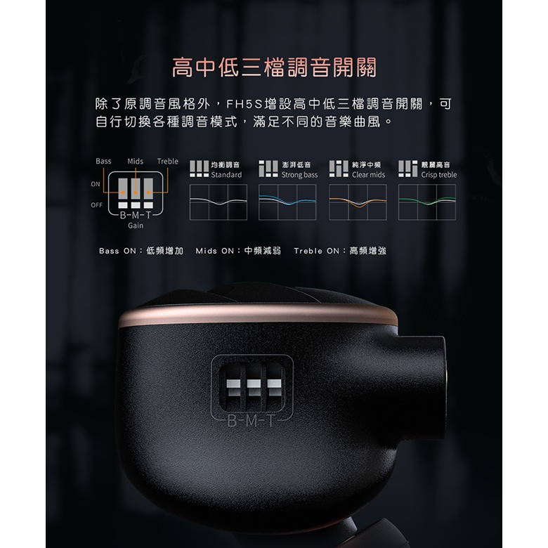 【 FiiO FH5s 】兩圈兩鐵MMCX單晶銅鍍銀可換線耳機 黑色