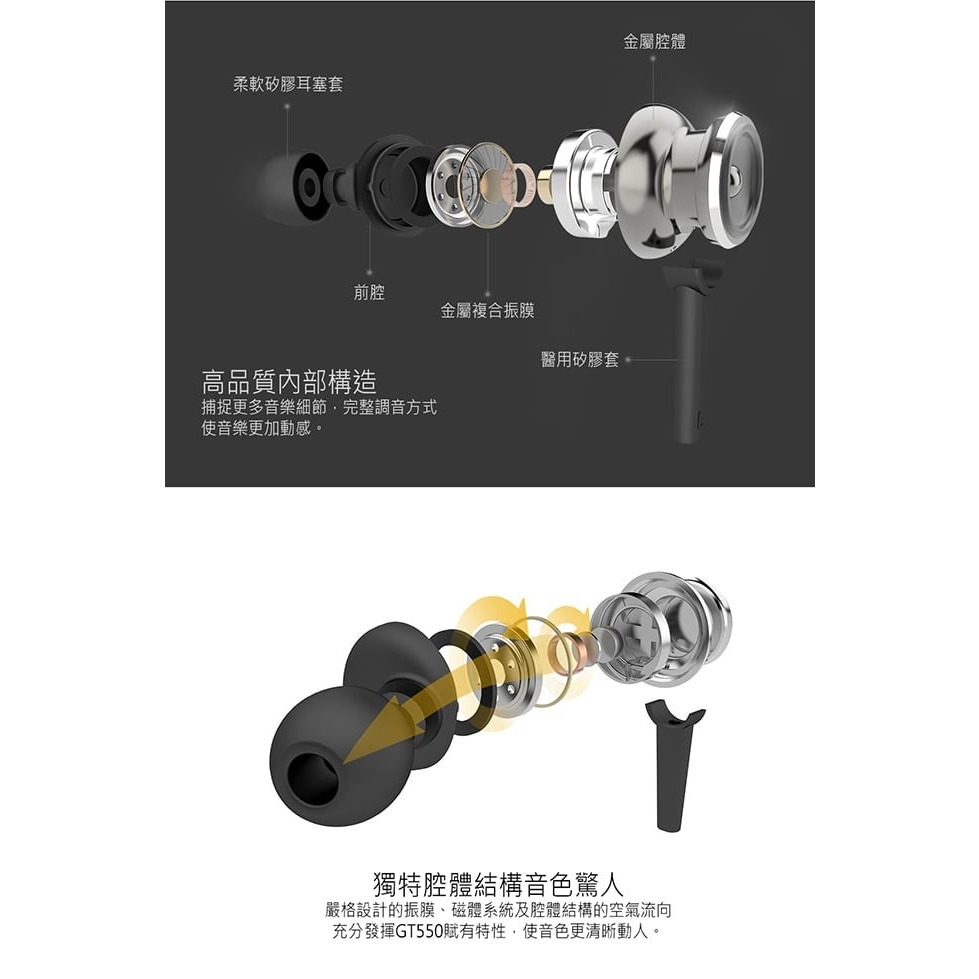 【UiiSii GT550清晰高音質入耳式線控耳機】金屬質感外殼/符合人體工學設計/適用IOS系統平台設備