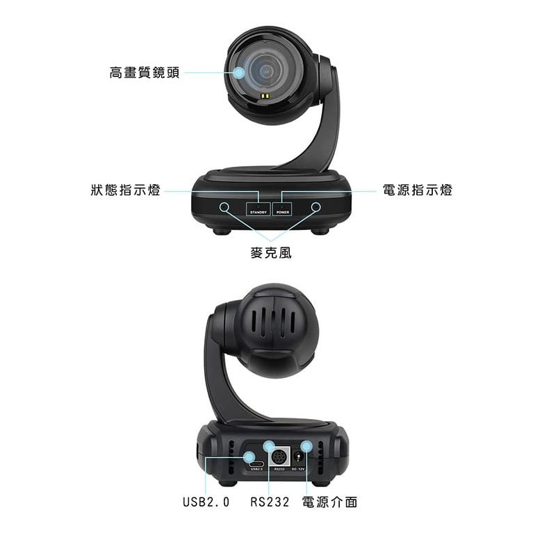 可追人直播神器【Rocware RC310高畫質PTZ視訊攝影機】1080P高畫質/3倍光學16倍焦/可旋轉/內建麥克風