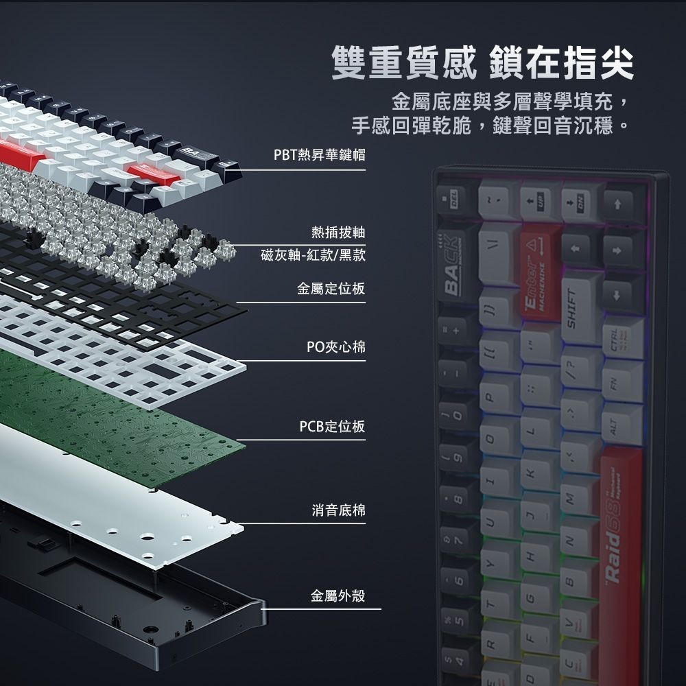 【MACHENIKE Raid68 60%可換軸RGB機械式磁軸電競鍵盤】支援熱插拔/8000Hz鍵盤回報率