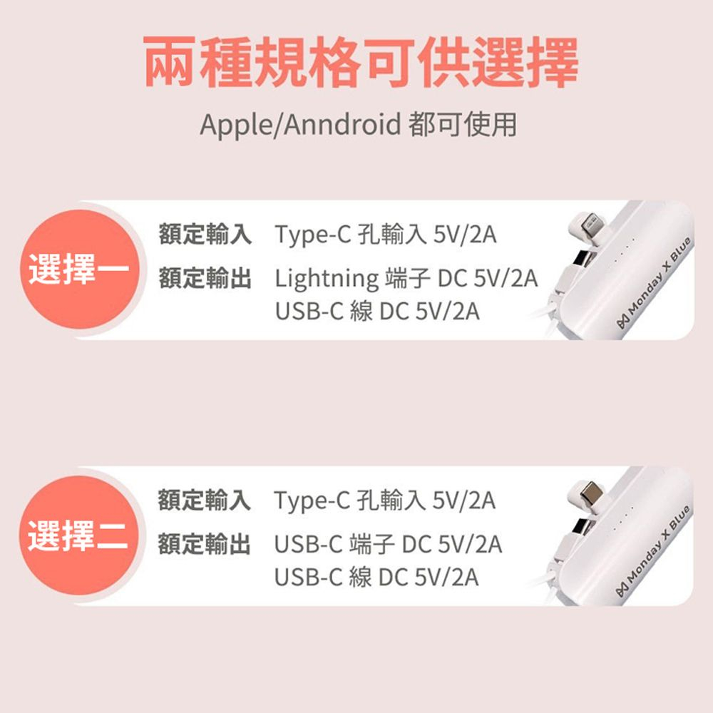 【Monday X Blue】 膠囊行動電源直插式口袋行動電源-4900mAh