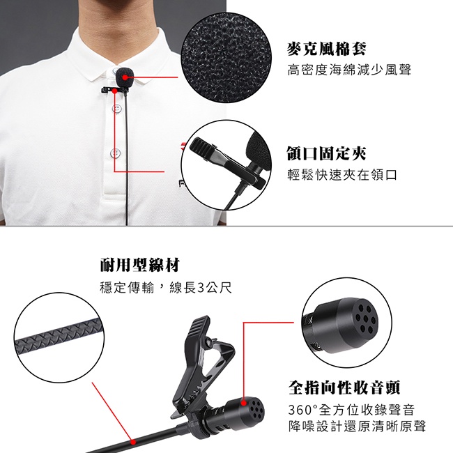 【FANTECH MV-01】 全指向領夾式麥克風 全指向收音／手機／單眼相機／PC／錄影機適用／輕鬆直播／YT