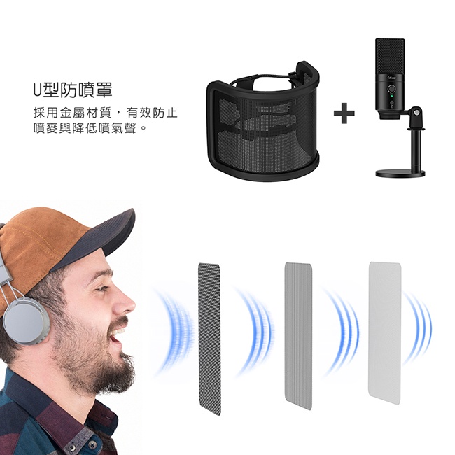 【 FIFINE K683B 】USB心型指向電容式麥克風 防噴罩／TypeC傳輸線／YouTuber／錄音／直播